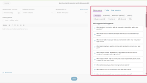 An Advisement session for a student is open. The Talking point tab is open and highlighted.